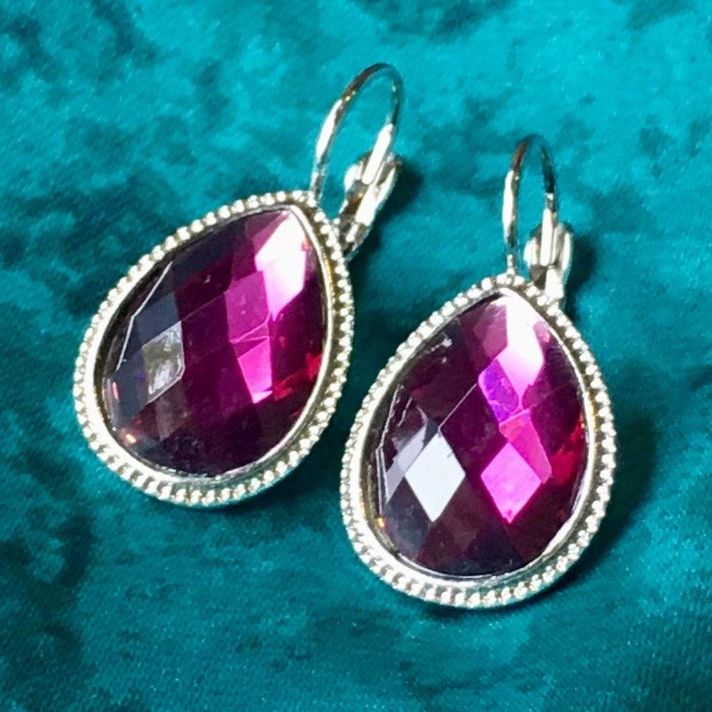 1928 Faux Amethyst Tear Drop Earrings